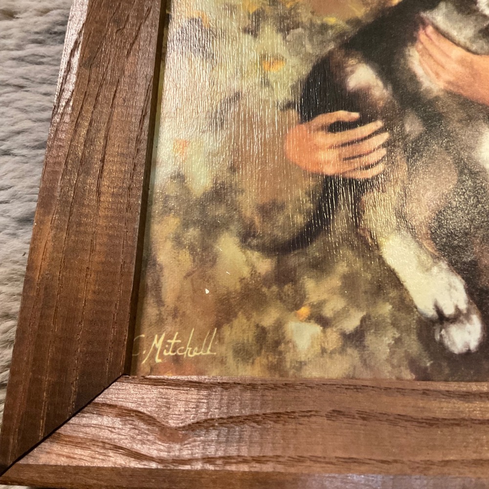 Vintage Boy And Dog Framed Comrades by C. Mitchell Mid Century Artwork Wood Frme - Picture 3 of 12